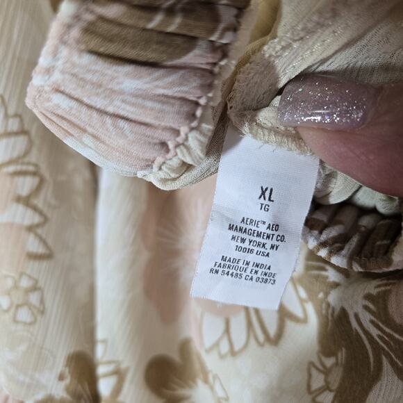 Aerie Tiered Maxi Skirt XL Ivory Beige Multi Floral Elastic Waist Tie Fairy Boho - Picture 8 of 12